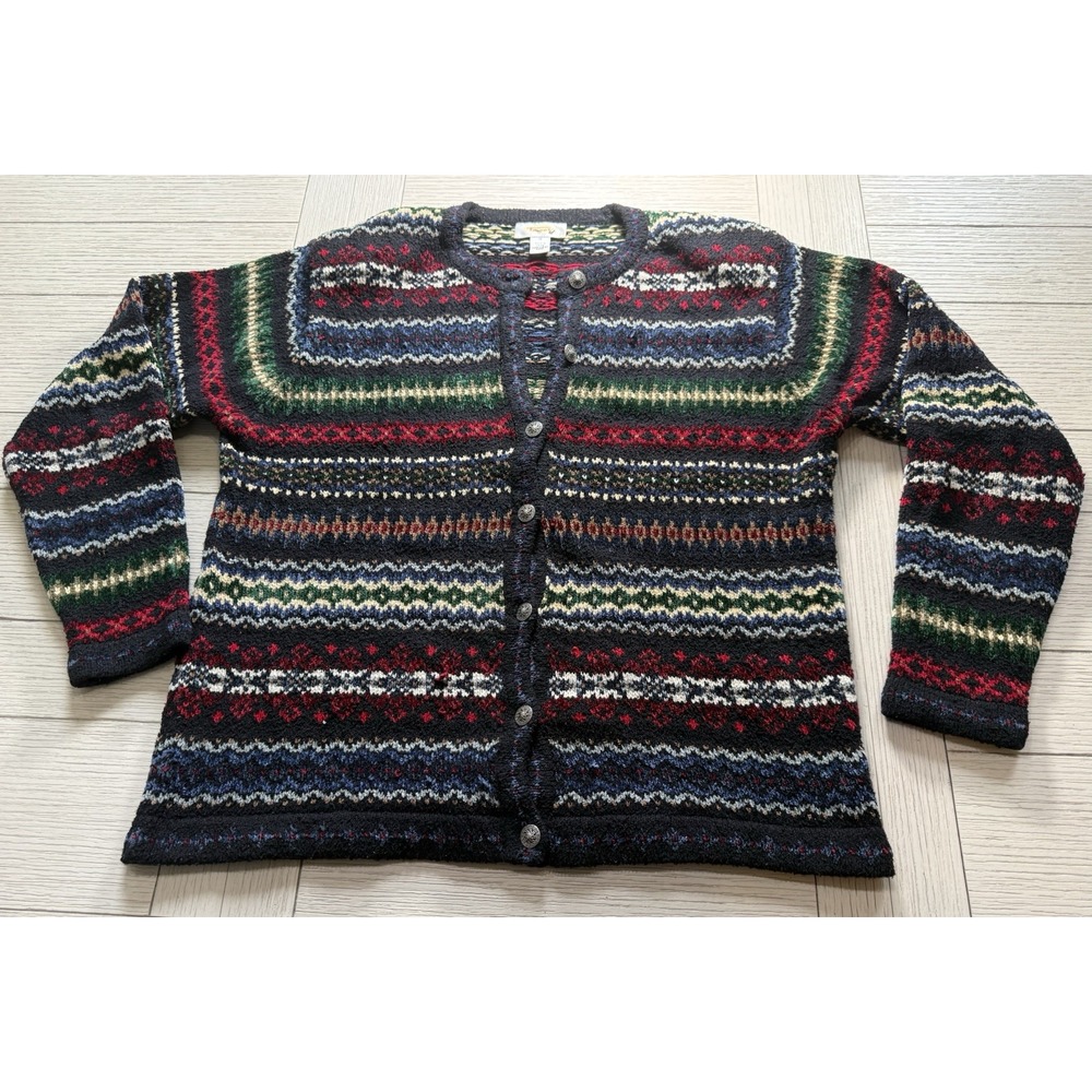VTG Talbots Cardigan Fair Isle Sweater Floral Americana Grandma Cottagecore Sz M